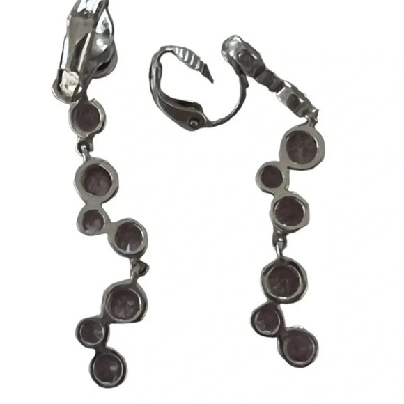 Pink Tourmaline Bezel Set Silver‎ Tone Dangle Clip Earrings - Picture 2 of 2